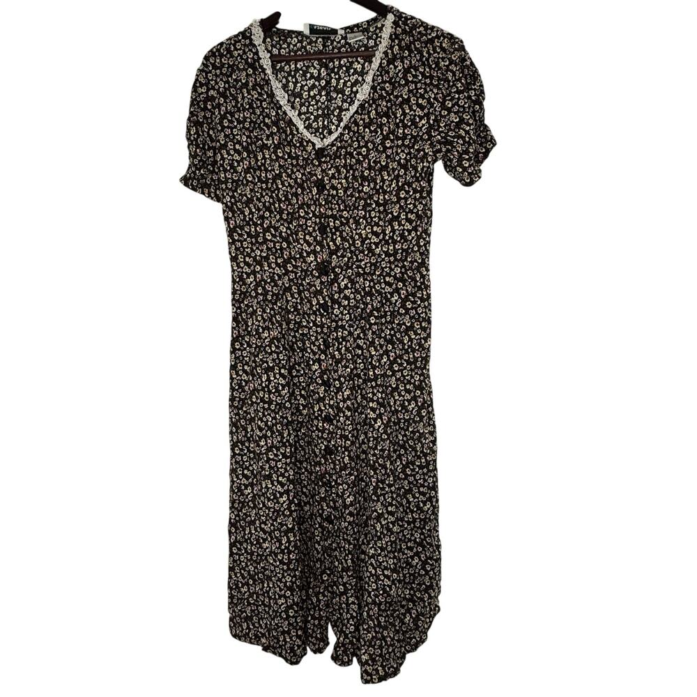 Vintage 90s Floral Rayon Midi Dress L